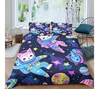 TFEDACVSS 3 Pezzi AnimalCopripiumino Stampa 3DCute Happy Kittens Cat Set Di Biancheria Cerniera Nascosta Microfibra 2 Federe RagazzeKing（220x240cm）
