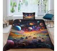 TFEDACVSS 3 Pezzi Spacecoperto 3D Stampato Planet Earth Space Set Di Biancheria Cerniera Nascosta Ultra Morbida Federe Per Bambini E AdultiSingle（135x200cm）