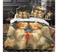 TFEDACVSS Angeli di Natale Set Di Copripiumino Set di Biancheria da Letto 3 Pezzi microfibra stampa di 3D con federa con federe vacanza Decorativo copripiumino for bambini e ragazze Single（135x200cm）
