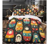 TFEDACVSS Bambole Matrioska Set Di Copripiumino Biancheria da letto 3 Pezzi ultra microfibra motivo 3D con federa cerniera nascosta Popolo russo copripiumino for adulti e ragazze Single（140x200cm）
