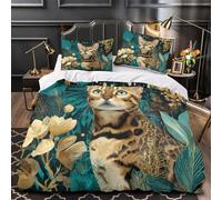 TFEDACVSS Gatto del Bengala Set Di Copripiumino 3 Pezzi microfibra stampa 3D con federe con cerniera per cuscini Fantasia artistica copripiumino for bambini e ragazze Single（140x200cm）