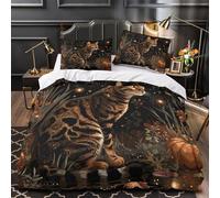 TFEDACVSS Gatto del Bengala Set Di Copripiumino 3 Pezzi stampa 3D con cerniera cerniera nascosta decorazione per camera da letto Fantasia artistica copripiumino for coppie e adulti Double（200x200cm）