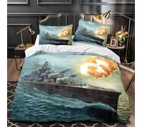 TFEDACVSS Scena di battaglia navale Set Di Copripiumino 3 Pezzi microfibra stampa 3D incluso federe con cerniera guerra navale storica copripiumino for bambini adulti ragazzi Single（140x200cm）