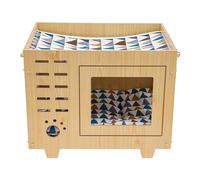 TFGXUE Casetta per gatti in legno, a doppio piano con imbottitura morbida per le abitudini dei gatti, decorazioni con motivi di gatto, per interni Cat House, 55 x 40 x 44 cm, beige