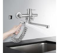 TFGXUE Rubinetto a parete con pistola a spruzzo, rubinetto in acciaio inox 304, rubinetto da parete girevole a 360°, rubinetto per acqua calda e fredda, ventilatore integrato, anima in ceramica