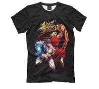 TFHsedftr3 Ryu And Ken Masters Tee - Street Fighter t-Shirt Fighting Game Characters Black L