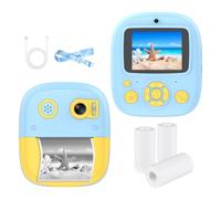 TFixol Insta Pri Camera Fotocamera digitale 1080P Videocamera digitale Dual Lens Schermo IPS da 2,4 pollici 8X Batteria integrata P Cornici con 3 rotoli di carta termica Collo S Compleanno Blu