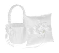 TFixol Set di cuscini per matrimonio, con cestino e porta anelli, in raso, con fiocco e fiocco, elegante e bello, con