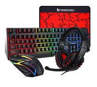 TFixol TF800 Quattro Pezzi Gaming Combo Tastiera 104 Tasti 4 colori Luce Respirante 3.5mm Gaming Headset -slip Pad Nero