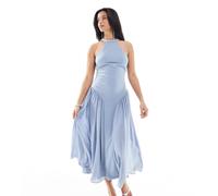TFNC Petite - Vestito lungo da damigella accollato blu polvere con gonna a ruota 46