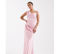 TFNC Petite - Vestito lungo da damigella monospalla in raso rosa 44