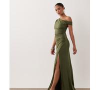 TFNC Petite vestito maxi fluido con spalle scoperte e spacco alla coscia in oliva-Verde 46