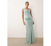 TFNC Plus - Vestito lungo da damigella monospalla in raso color acqua-Verde 48