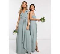 TFNC - Vestito da damigella lungo con piege e maniche a volant salvia-Verde 34