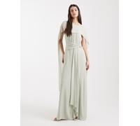 TFNC - Vestito lungo da damigella in chiffon verde salvia con dettaglio attorcigliato e mantella 48