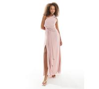 TFNC - Vestito lungo monospalla da cerimonia con drappeggio sul davanti rosa malva 44