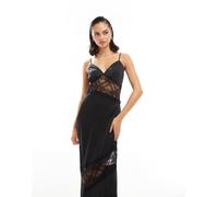TFNC - Vestito lungo nero in raso con inserto in pizzo 44