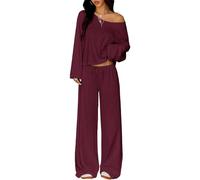 TFNOSIZE Completo Donna 2 Pezzi Coordinato con Maglia Maniche Lunghe e Pantaloni Larghi Vita Alta Stile Casual Elegante