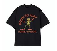 TFRwtf33R Born To Slay Forced To Work Funny Frog T-Shirt Black 3XL