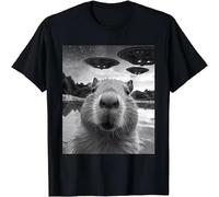 TFRwtf33R Capybara Selfie with UFOs Weird T-Shirt Black XXL
