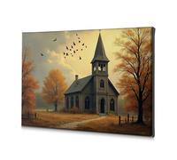 TFSW Decorazione artistica da parete Serenità autunnale: una chiesa nel bosco su tela decorativa per soggiorno decorazione pasquale (20 x 30 cm)