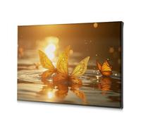 TFSW Decorazione da parete con farfalle dorate al tramonto con riflessioni su tela, decorazione per soggiorno (40 x 60 cm)