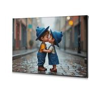 TFSW Decorazione da parete per la casa Rainy Romance: un dolce bacio sotto le gocce di pioggia su tela, decorazione da parete per bagno (40 x 60 cm)