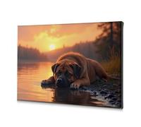 TFSW Decorazione da parete tramonto Serenity: A Dog'S Peaceful Rest By The Lake Canvas Decorative Picture Rustic Home Decor Home Decor Wall (30 x 40 cm)