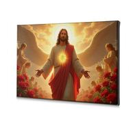 TFSW Decorazione per la casa, decorazione da parete con Gesù e angeli in un giardino di rose, stampa su tela, decorazione per camera da letto, bagno, decorazione da parete (20 x 30 cm)
