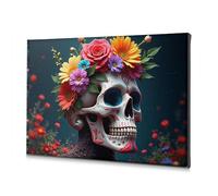 TFSW Decorazione rustica per la casa con corona floreale: una celebrazione della vita e della morte, su tela, immagine decorativa per bagno, decorazione da parete (20 x 30 cm)