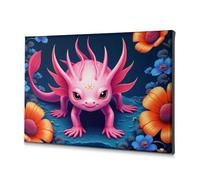 TFSW Immagini da bagno con lucertola rosa magica in un giardino fiorito, immagine decorativa su tela, immagini per soggiorno (20 x 30 cm)
