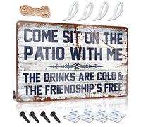 TFSW Targhette per stanza con scritta in inglese "Come sit on the patio with me" The Drinks Are Cold And The Friendship Is Free Sign Man Cave Decor and Accessories Tin Signs for Garage (30 x 40 cm)