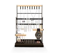 TFSZE Espositore Gioielli a 4 Livelli, Vassoio in Velluto, Con Base Ad Anello, Per Collane Bracciali Orecchini Anelli (Nero)