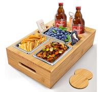 TFSZE Snack Box per Divano Bar,Organizer in Legno per Divano,Divano Con 3 Vassoi Snack in Acciaio Inox,Vassoio Legno, Viene Fornito Con Ciotole Snack Staccabili,Couch Bar Snack Bar per Divano/Letto