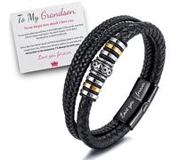 TFXNBKW To My Grandson - I Will Always Be With You Bracciale in pelle intrecciata per uomo, in acciaio inox, bracciale da uomo in pelle intrecciata (To Grandson), 21 cm, Acciaio inossidabile