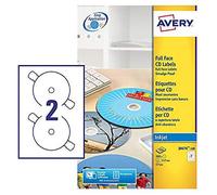 (TG. 1) Avery CD/DVD Labels Inkjet 2 per Sheet Dia.117mm QuickDRY Ref J8676-100