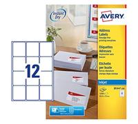 (TG. 1) Avery Quick DRY Addressing Labels Inkjet 12 per Sheet 63.5x72mm White Re