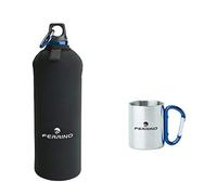 (TG. 1 L) Ferrino Neo Drink, Borraccia in Alluminio Nero, 1 Litro & Tazza con Mo
