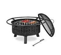 (TG. 1 pz.) Relaxdays Braciere da Esterno, Parascintille, Griglia BBQ e Attizzat