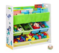 (TG. 1 pz.) relaxdays Scaffale Porta Giochi, con 6 Box e 4 Scomparti di Stoffa,