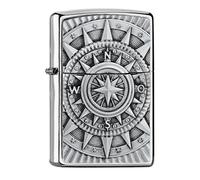 (TG. 1 x 6 x 6 cm) Zippo Compass Emblema Accendino a Benzina, Ottone, Acciai