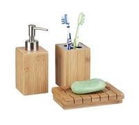 (TG. 10 x 15 x 17.5 cm) Relaxdays 10022176 Set Accessori Bagno in Bambù, 3 Pezz