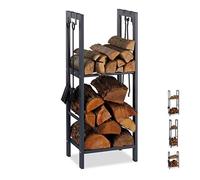 (TG. 100 x 40 x 30 cm) Relaxdays Scaffale Porta-Legna con 2 Ripiani, 4 Ganci per