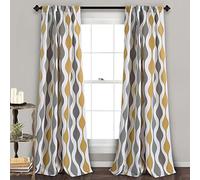 Lush Decor Mid Century Geo Room - Coppia di tende oscuranti per finestra, in poliestere, colore: oro e grigio, 132 x 274 cm (larghezza x lunghezza), confezione da 1