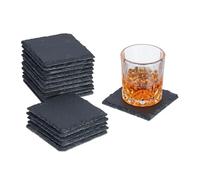 (TG. 10x10 cm) Relaxdays Sottobicchieri in Ardesia, Set da 16, Poggia Bicchieri,