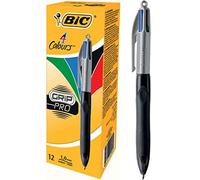 (TG. 12 pezzi) Bic 4 Colours Grip Pro Penna a Scatto, Punta Media da 1,0 mm, 4 C