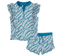 (TG. 122-128) Playshoes Zweiteiler Set di Costume a Maglietta, Fiorellino Petrol