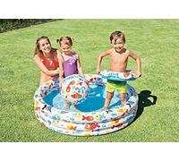 (TG. 132x132x28 cm) Intex-167438 Set Piscina Palla e Salvagente Ananas, Multicol