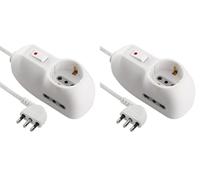 (TG. 1m (Confezione da 2)) Electraline 62023 Multipresa Protetta, Cavo da 1 m, 3