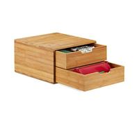 (TG. 2) Relaxdays Cassettiera Portaoggetti in bambù, Organizer con Cassetti, Ef